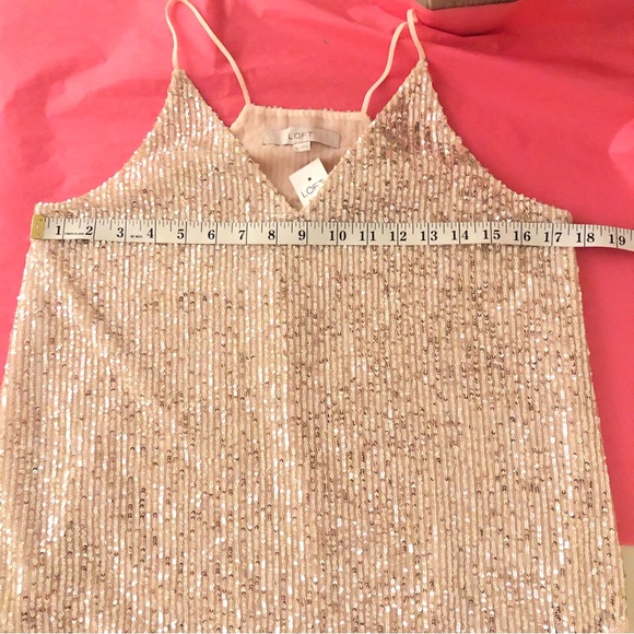 NWT. Ann Taylor LOFT Silver Sequin Baby Pink Camisole Tank Top. XS - Picture 7 of 12
